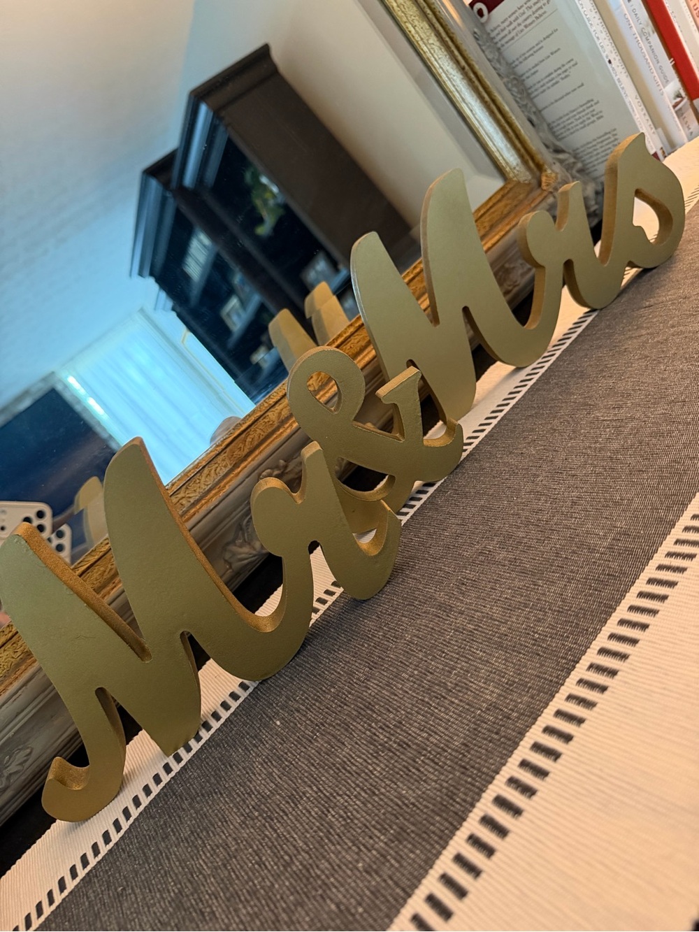 Mr & Mrs Wedding Gold Script decor